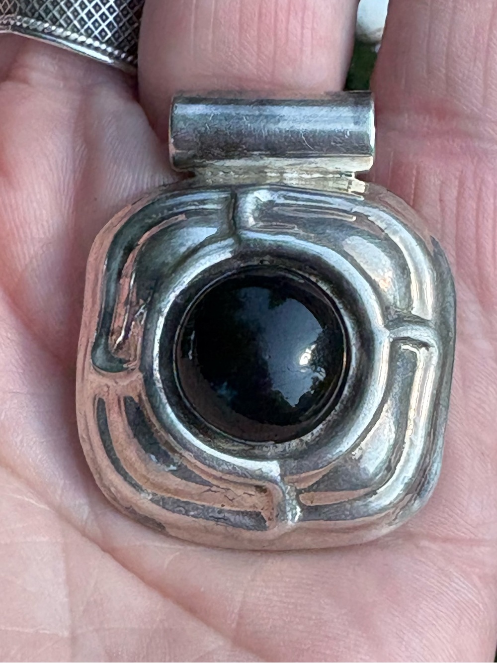 Sterling Silver Pendant with Black Onyx Cabochon